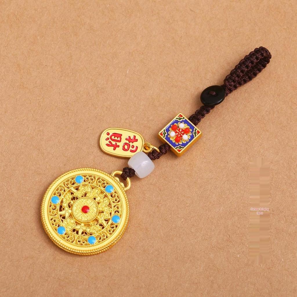 Luxury Metal Gourd Cinnabar Pendant Keychain Ornament