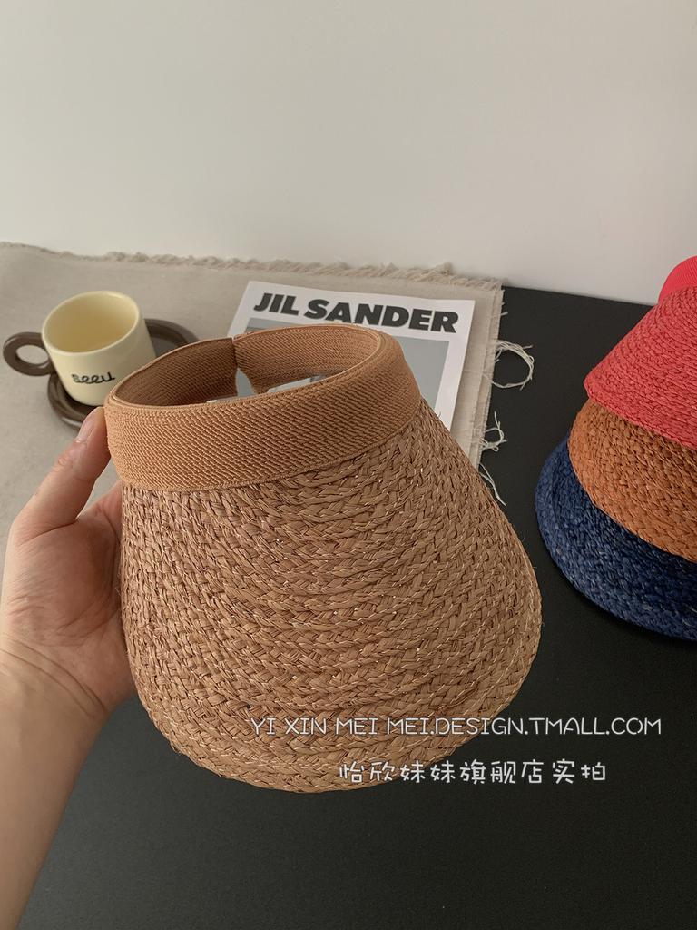 2026 New Style Japan Thick Raffia Visor Hat Women Summer Colorful Fashion Sun Hat Empty Top Hat