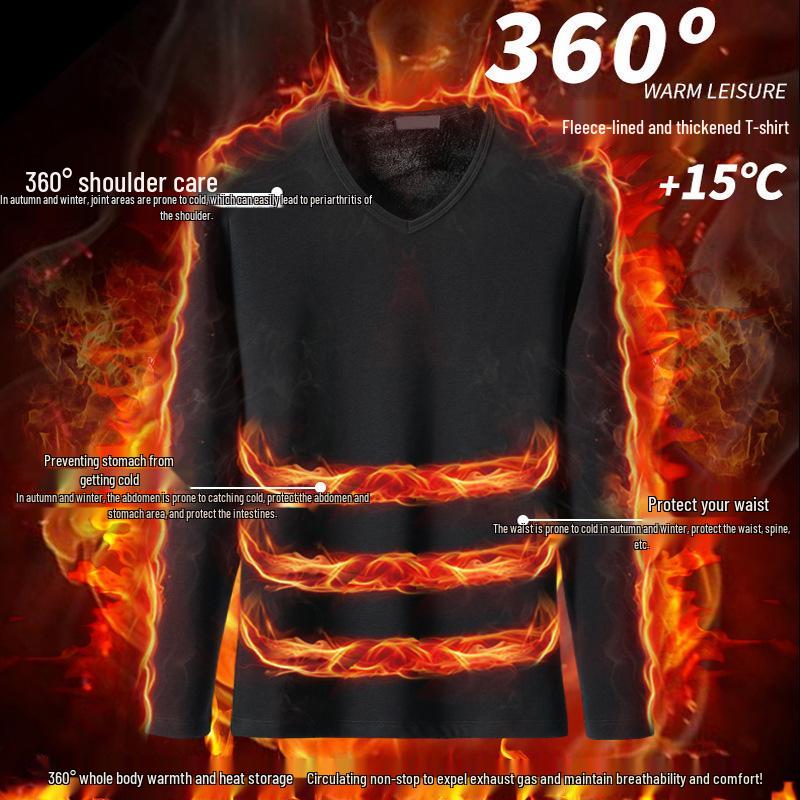 Men's Round Neck Long-Sleeve Velvet T-Shirt - Warm, Slim Fit Base Layer for Autumn/Winter