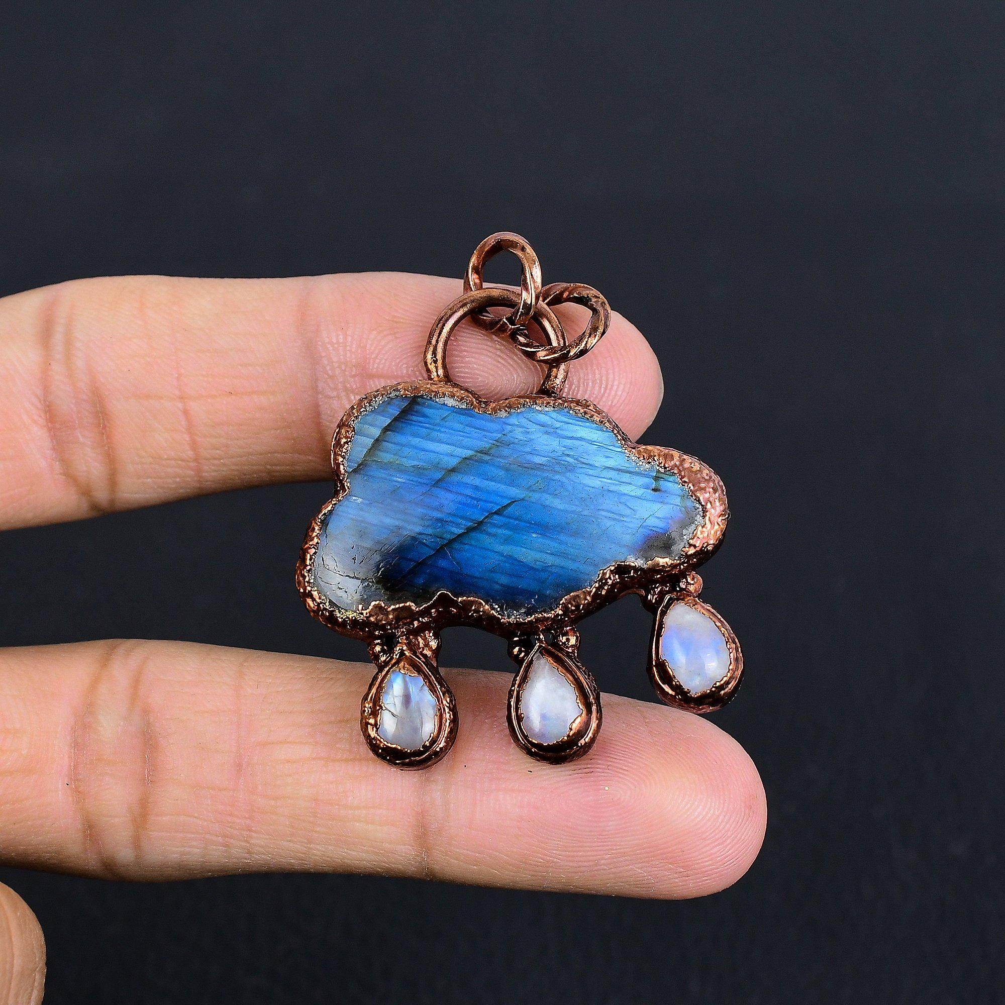 

Labradorite Pendant, Handmade Gemstone Copper Electroformed Pendant Antique Jewelry, For Gift Silver Jewelry 2.55 Inches
