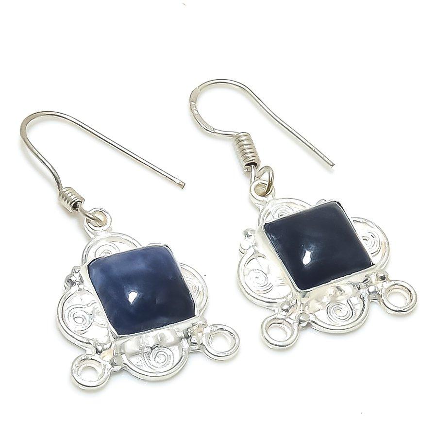 Natural Sodalite Gemstone Handmade 925 Sterling Silver Earring 1.42" V2P76