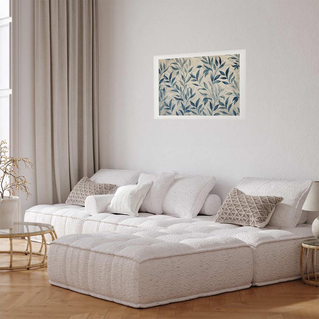 Plakat - Delikatny Motyw Botaniczny Z Niebieskimi Listkami