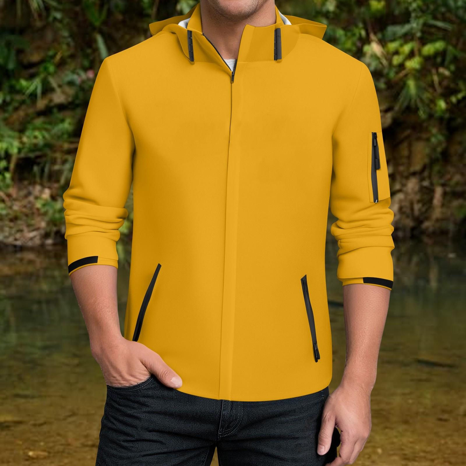 

Мужская водонепроницаемая ветровка, легкий дождевик с капюшоном для повседневной носки S жёлтый