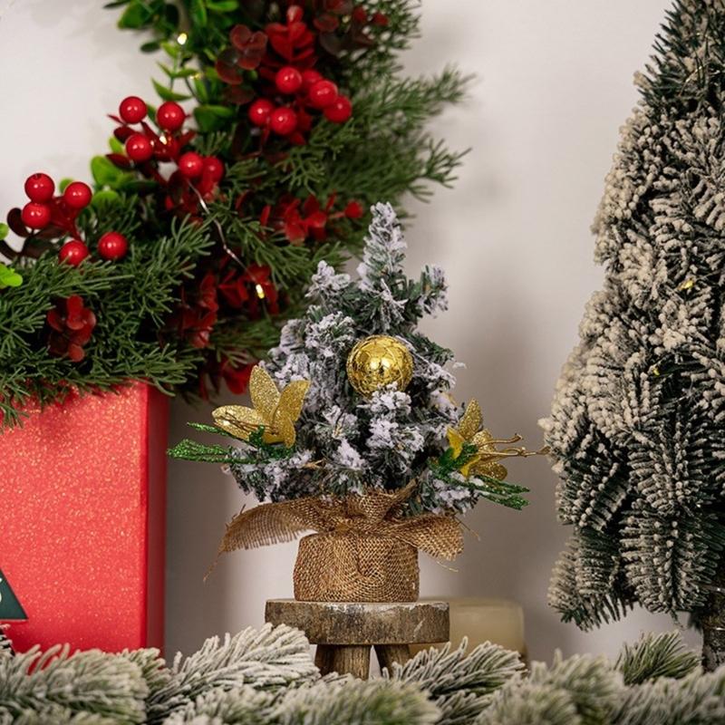 Small Tabletop Festival Display Tree Plush Trimmed Miniature Christmas Tree Festival Table Ornament for Home Decors