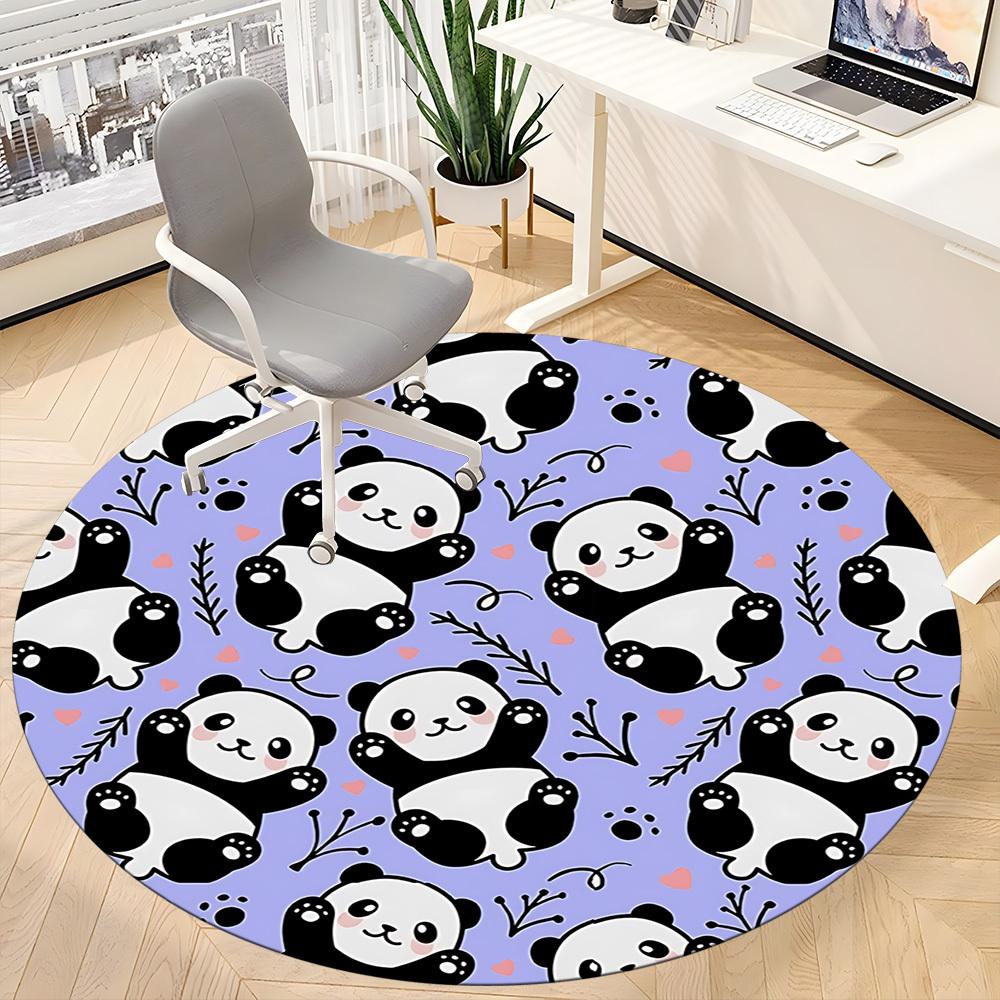 1PC Panda Pattern Office Round Area Rug, Mat Suitable ForOffice, Under Office Chairs Bedroom Living Room Home Decor, Room Deco