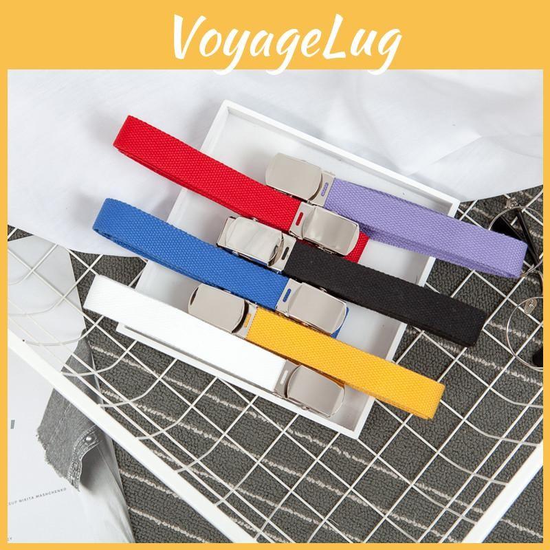 Simple Color Solid Women Casual Canvas Belt With Metal Buckle For Use Daily