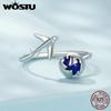 WOSTU 925 Sterling Silver Creative Travel Airplane Blue Earth Open Rings Women Global Tour Lapis Ring Girl Birthday Party Gift