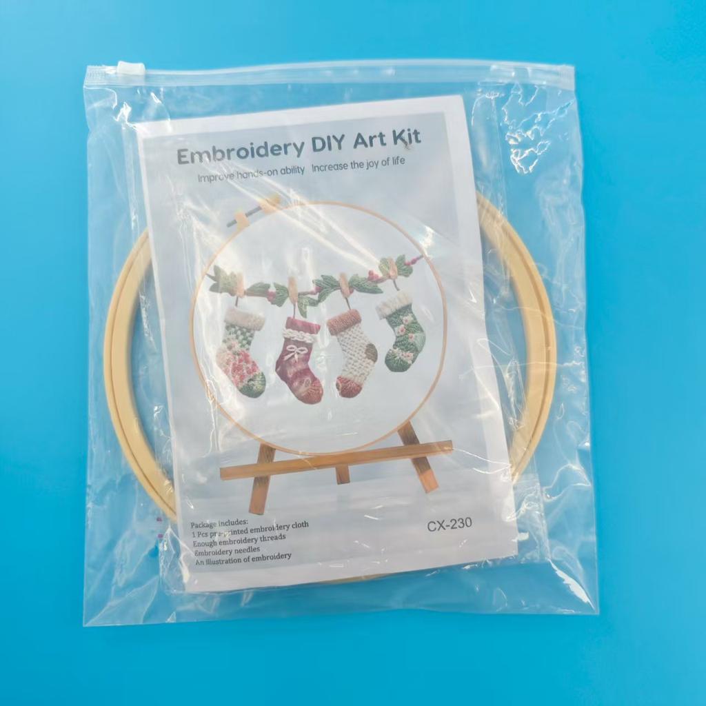 1set Christmas embroidery kit, Christmas stocking material kit, suitable for beginners, DIY embroidery craft material kit,