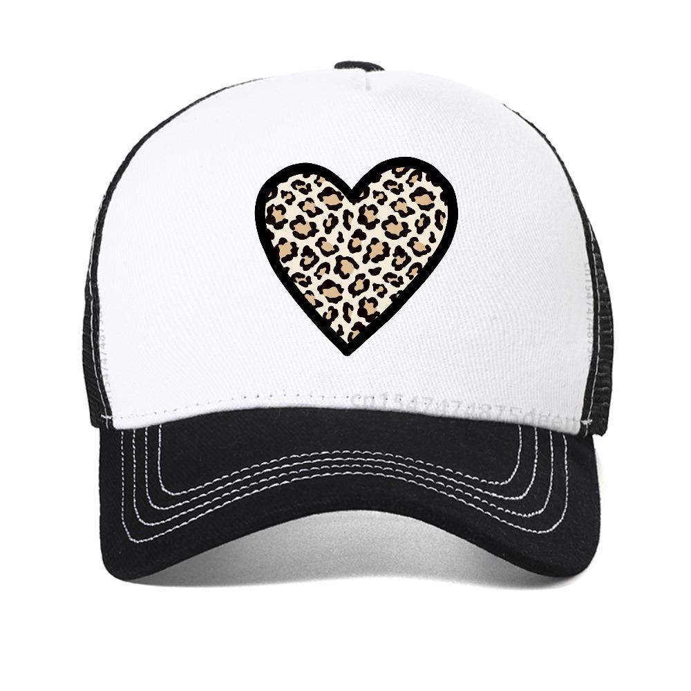 Leopard Heart Printed Baseball Cap Summer Casual Adjustable Mesh Snapback Hats Unisex Outdoor Trucker Caps Breathable Sun Hat