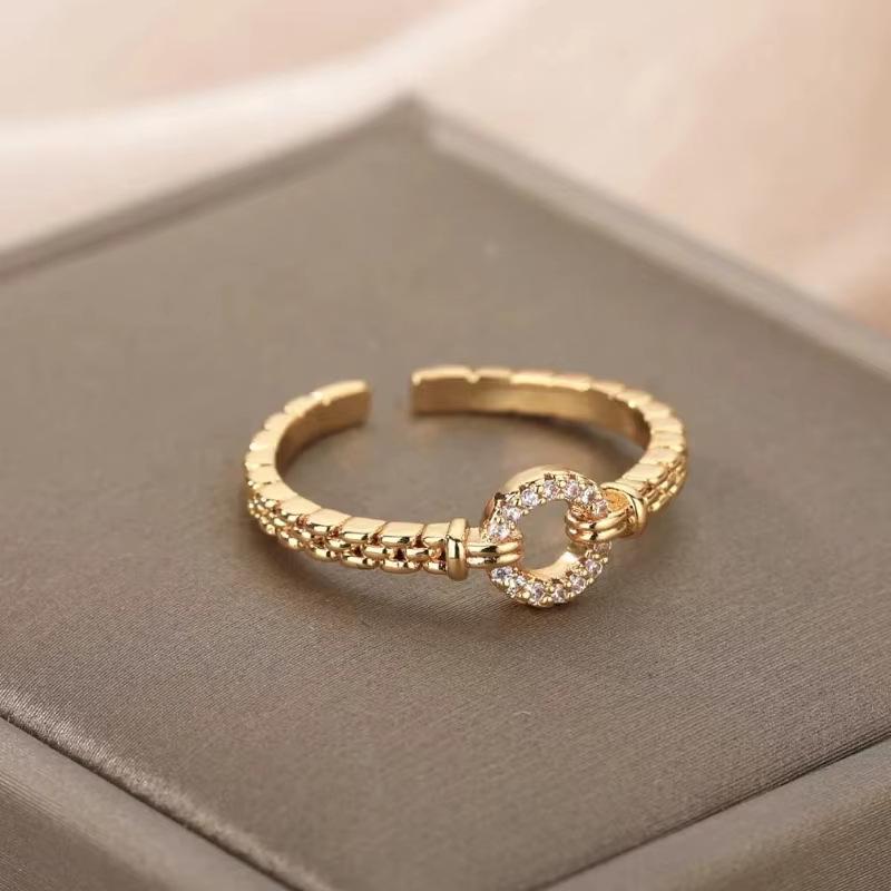 18K Gold Plated Open Ring with Zirconia Leaf Design - Luxurious, Non-Fading, Ideal for Women