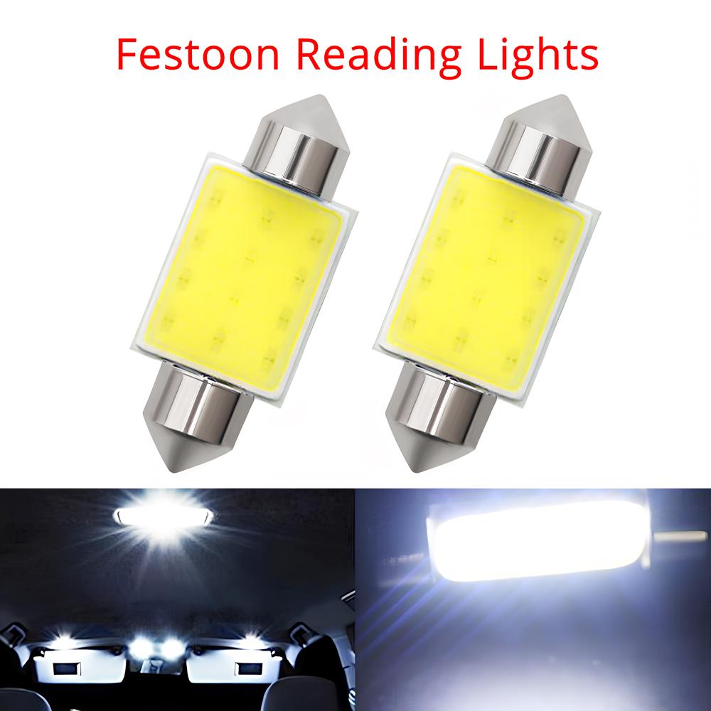 2PCS White Cob 12Led Festoon Dome Lights Reading Lamp 31mm 36mm 39mm 41mm C5W C10W Auto Led Door Backup Bulb Tail Bulbs DC 12V Trunk