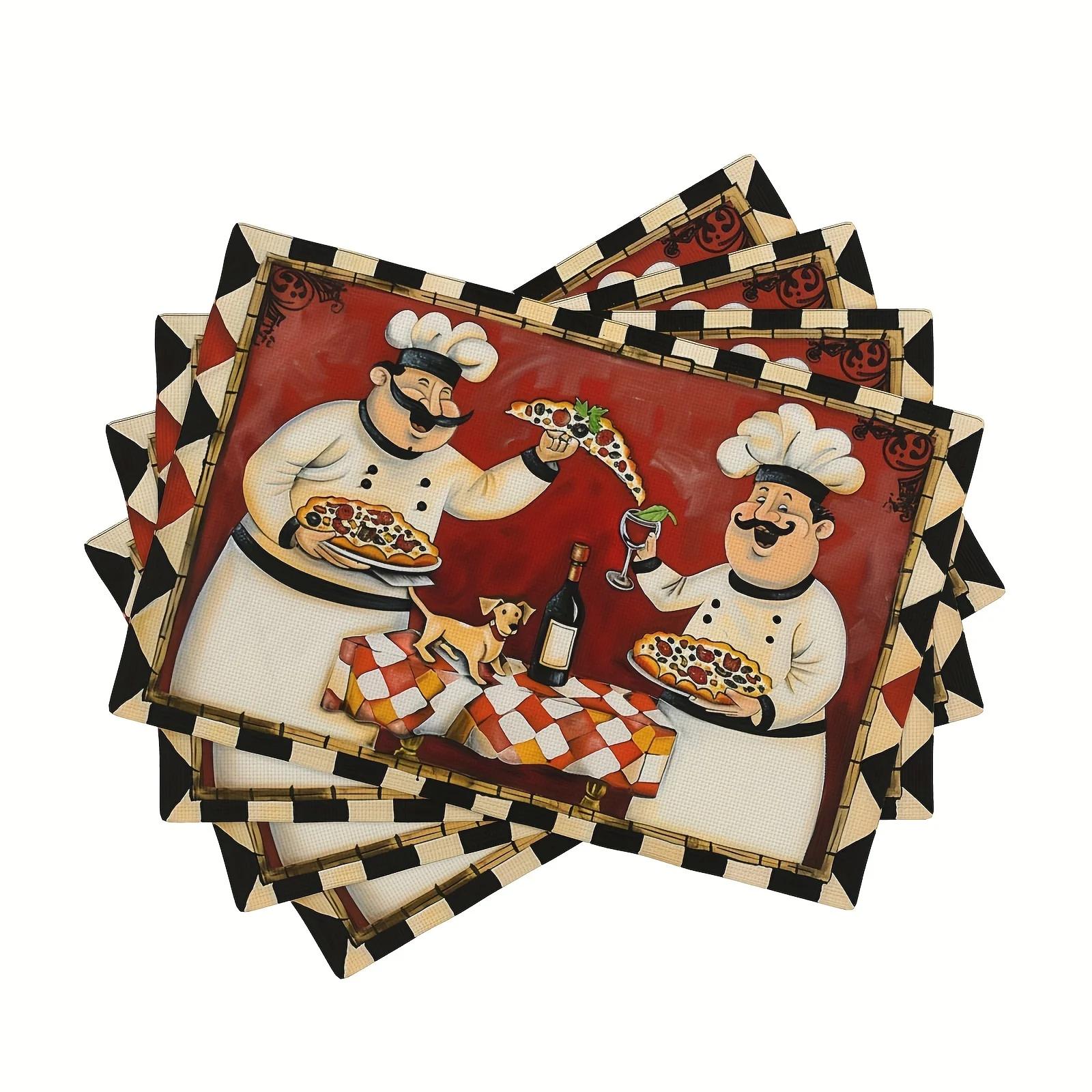 1PC Chef Kitchen Food Placemats Red Plaid Funny Placemats Farmhouse Dining Table Placemats Wipeable Table Set 1PC 30x45CM