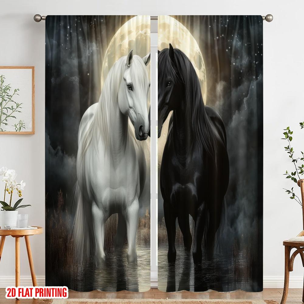 2 Stück, 2D-Flachdruck Moderne Vorhänge Mondlichthengste 100% Polyester (ohne Stange) Festlich Ldeal für Schlafzimmer Büro