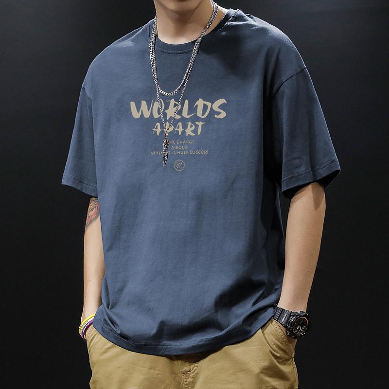 Camiseta de manga corta para hombre verano marca de moda versátil algodón puro peso pesado camiseta base