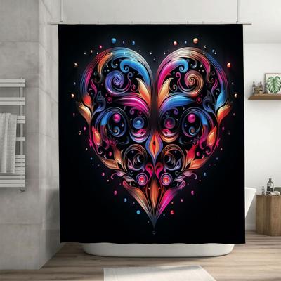 Mystical Swirl Heart Shower Curtain - Waterproof, Mildew-Resistant, Machine Washable for Boho Bathroom Decor