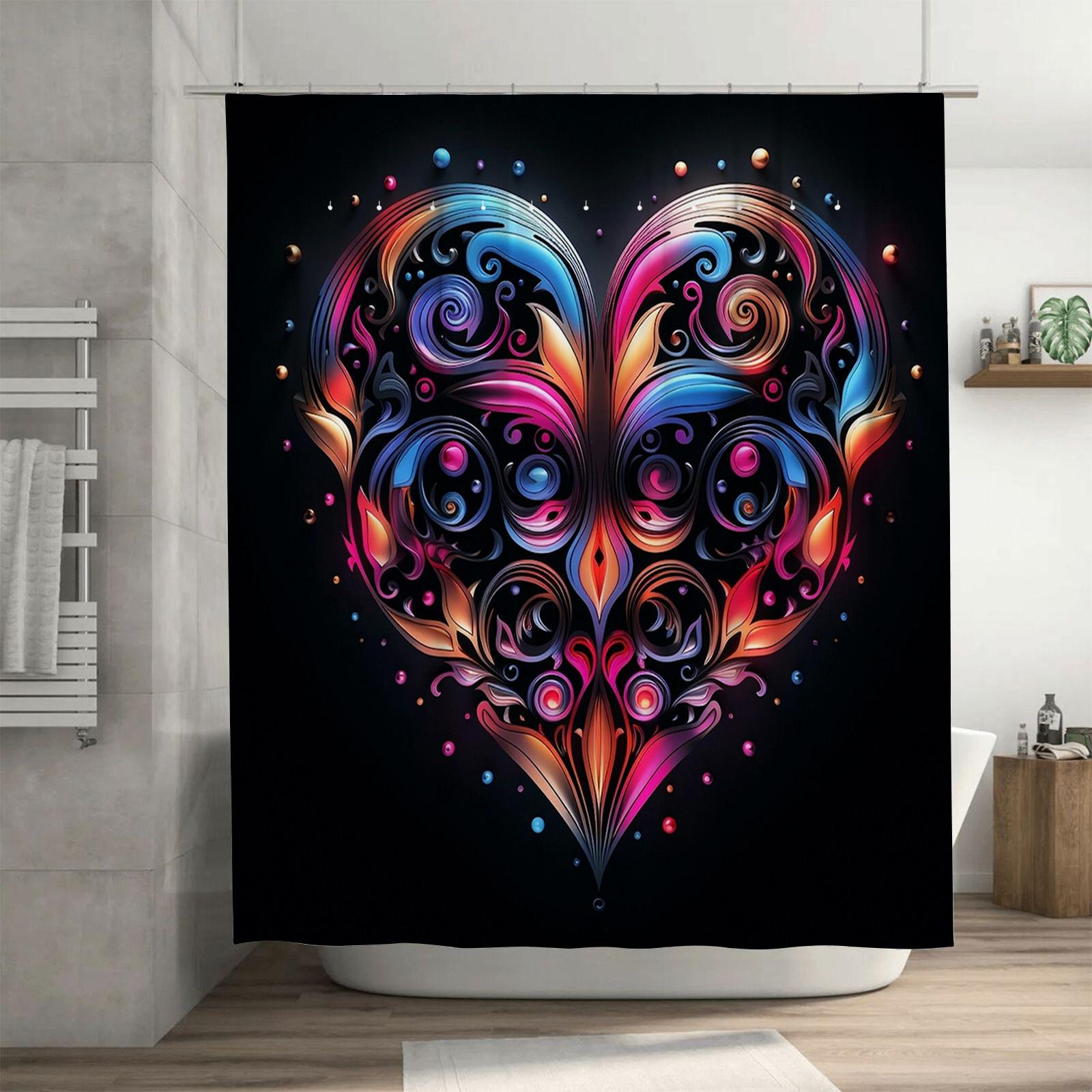 

Mystical Swirl Heart Shower Curtain - Waterproof, Mildew-Resistant, Machine Washable For Boho Bathroom Decor W60H190(CM)-1 Pcs