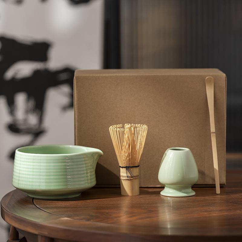 4Pcs/Set Japanese Matcha Tea Set Bamboo Matcha Whisk Scoop and Holder Matcha Bowl Tea Maker Tool Set Ceremony Accessories New