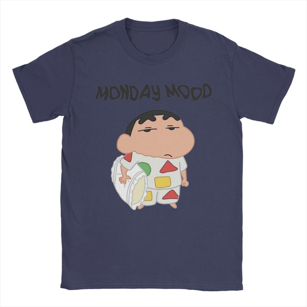 Funny Monday Mood Crayons Shinchans Tshirts For Unisex Crewneck Cotton T Shirt Short Sleeve Tees Gift Idea Clothing