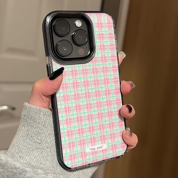 Pink and Green Plaid Is Suitable for Apple 16promax Anti-drop Mobile Phone Case iPhone15plus/14pro/13/xsxr.
