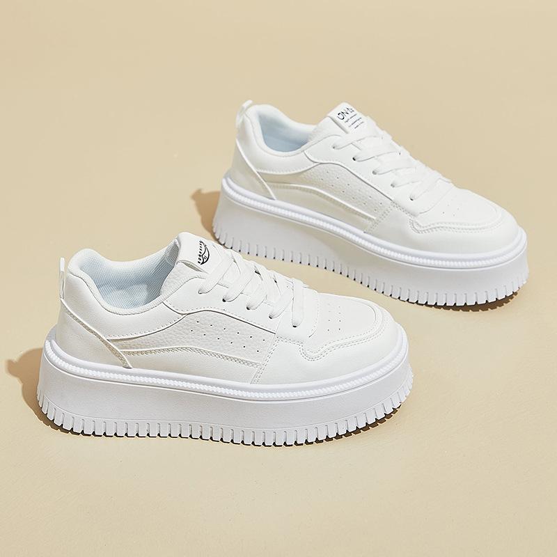 Women's Casual Chunky Platform Sneakers Anti-Slip PU Leather Walking Shoes Comfortable Lace-Up Running Shoes Breathable Work Tennis Sneaker for Female