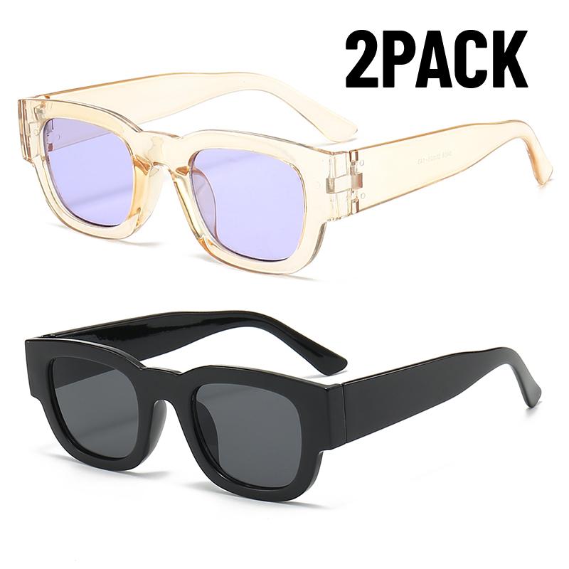 2PCS New Fashion Small Rectangle Sunglasses Men Women Wide Leg Glasses Outdoor Travel Shades Vintage Shades UV400