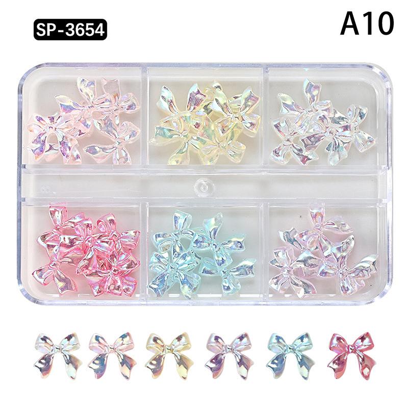 6 Grids Mix Colors Resin Bow Cute 3D Nail Charms Decorations Accessories Bowknot For Nails Art Diy Manicure Tips