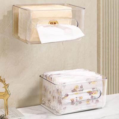 Transparent Storage Box Wall Mounted Tissue Box Large Capacity Disposable Mask Holder Free-Punching For Home Office