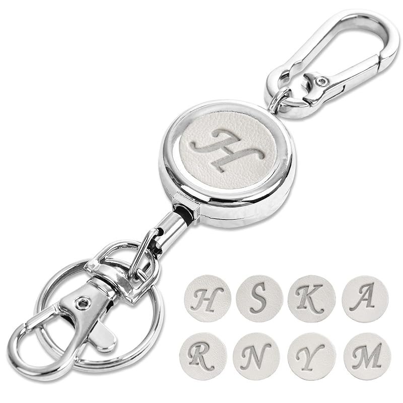 

[YooFa] key reel With carabiner Fashionable With carabiner initial embossed multifunctional Elastic reel type key reel initial telescopic Loss