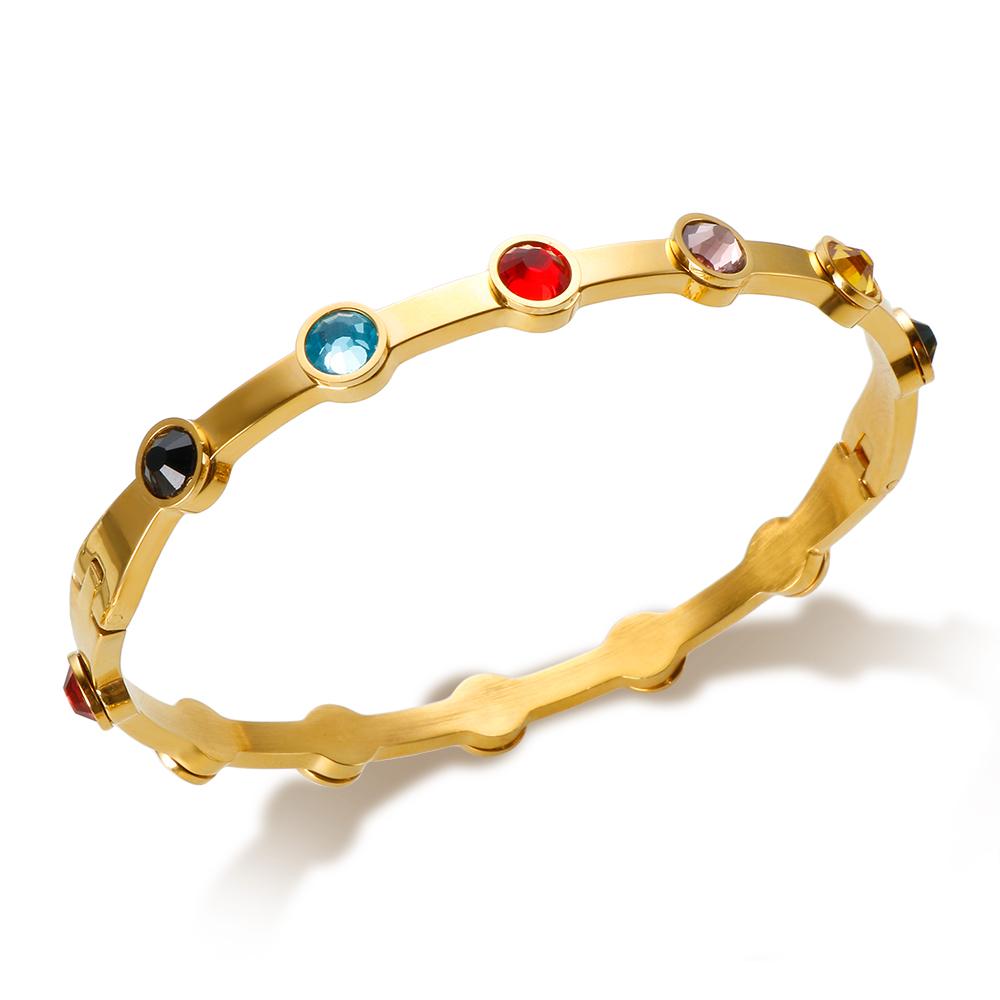 Rainbow Rhinestone Stainless Steel Bangle for Women New in Gold Plated Jewelry Luxury Gold Color Girlfriend Friend Gift золотой