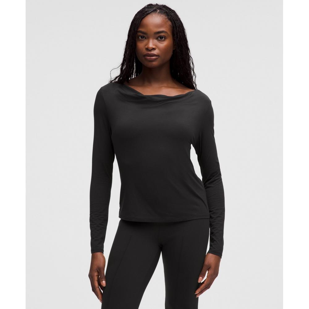 

Lululemon Modal Silk Cowl Neck Long Sleeve Shirt Black XXXS