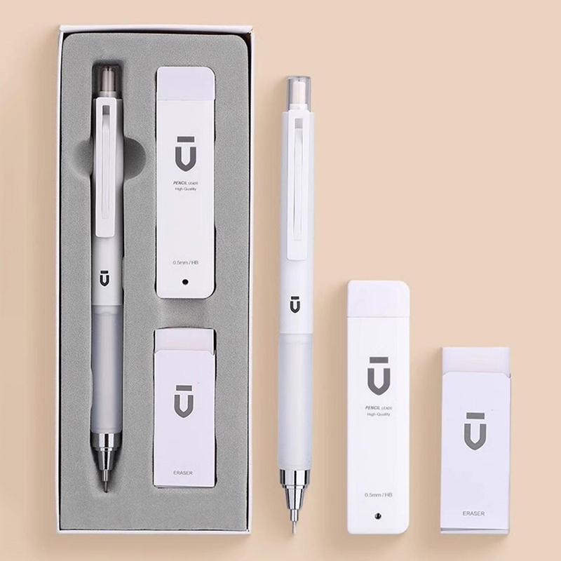 1Set Plastic Automatic Pencils White Students Stationery 0.5Mm Eraser Pencils Gift Box Office School Supplies