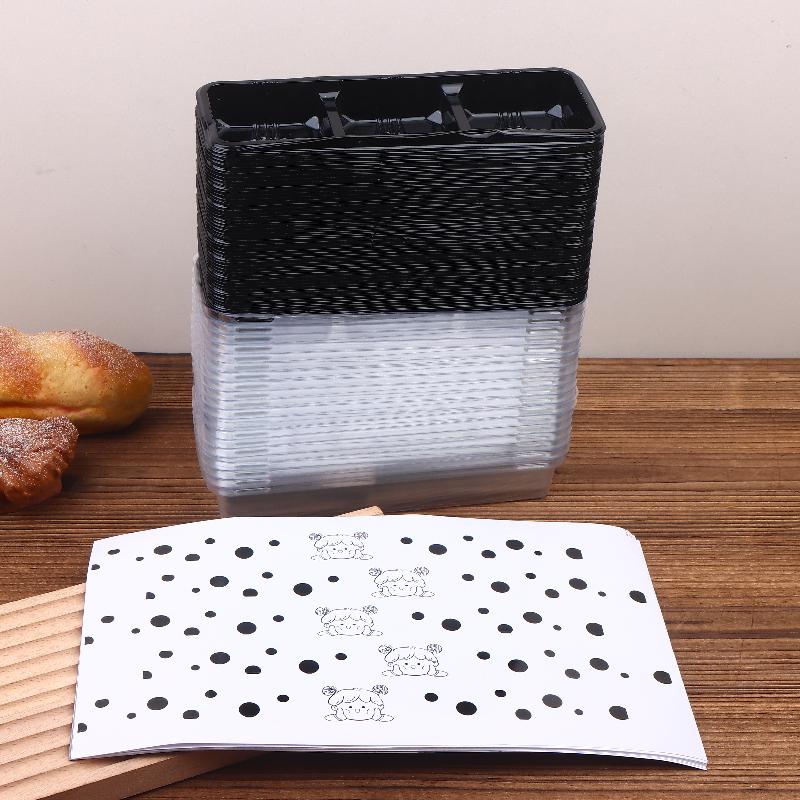 50Pcs Black 3 Grid Pastry Packaging Box With Lid Cake Roll Pastry Takeaway Freshness Boxes Food Grade Baking Dessert Case ONESIZE