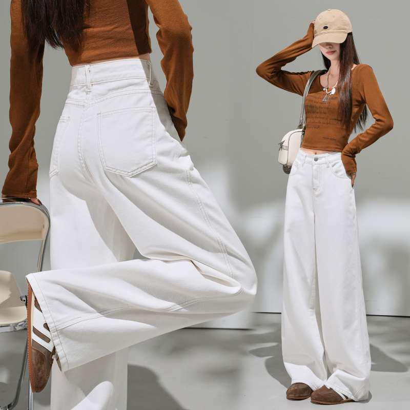 Petite High-Waisted White Wide-Leg Jeans for Women - Versatile Spring/Summer Bell Bottoms Medium