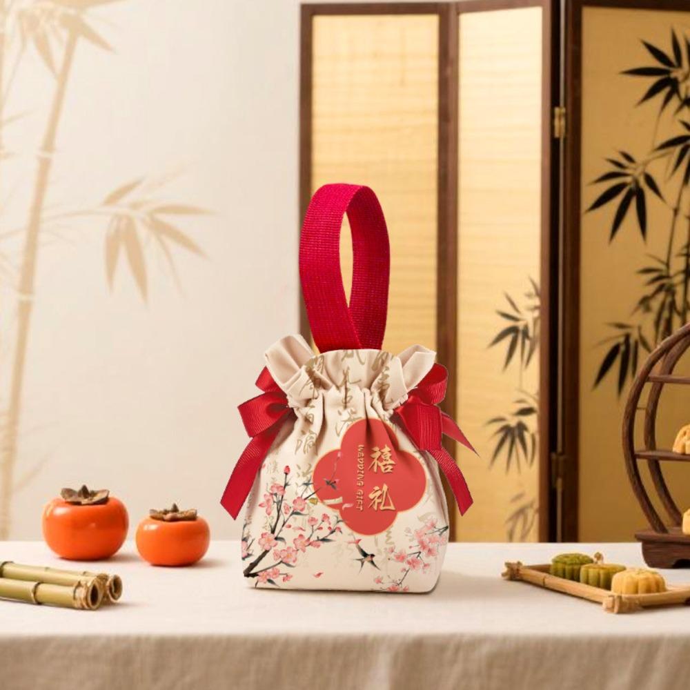 Bowknot Wedding Candy Bag Canvas Chinese Style Handbag Sweet Small Wrist Bag  Party