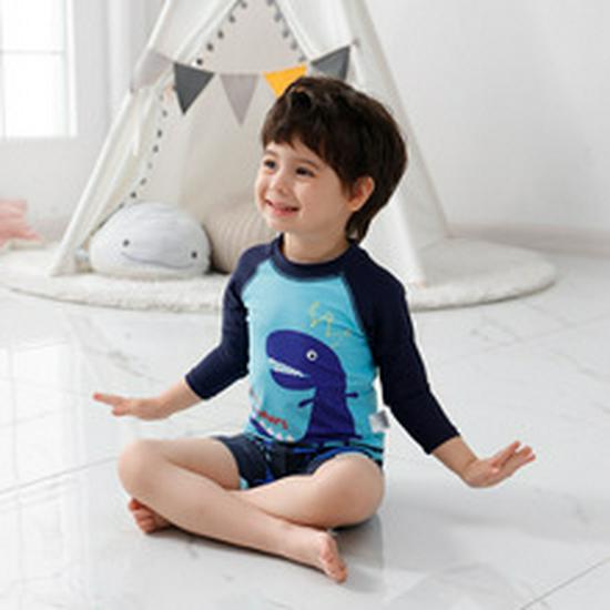 Kids' Boys' Cartoon Swimsuit Set - Split Design with Long & Short Sleeves