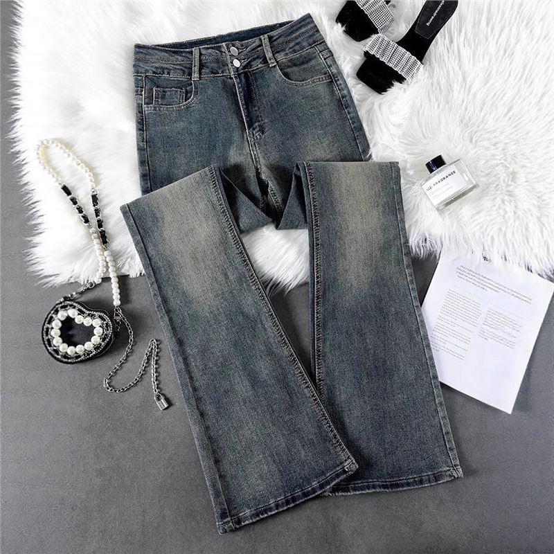 Women s Grey Velvet Micro-Flare Jeans: High-Waisted, Slimming Retro Style for Autumn/Winter 2025. S
