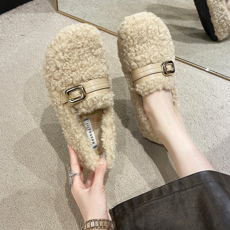 Women's large size padded thickened one foot stirrup winter warm fur one single shoes padded lining non-slip hiking sports cotton shoes