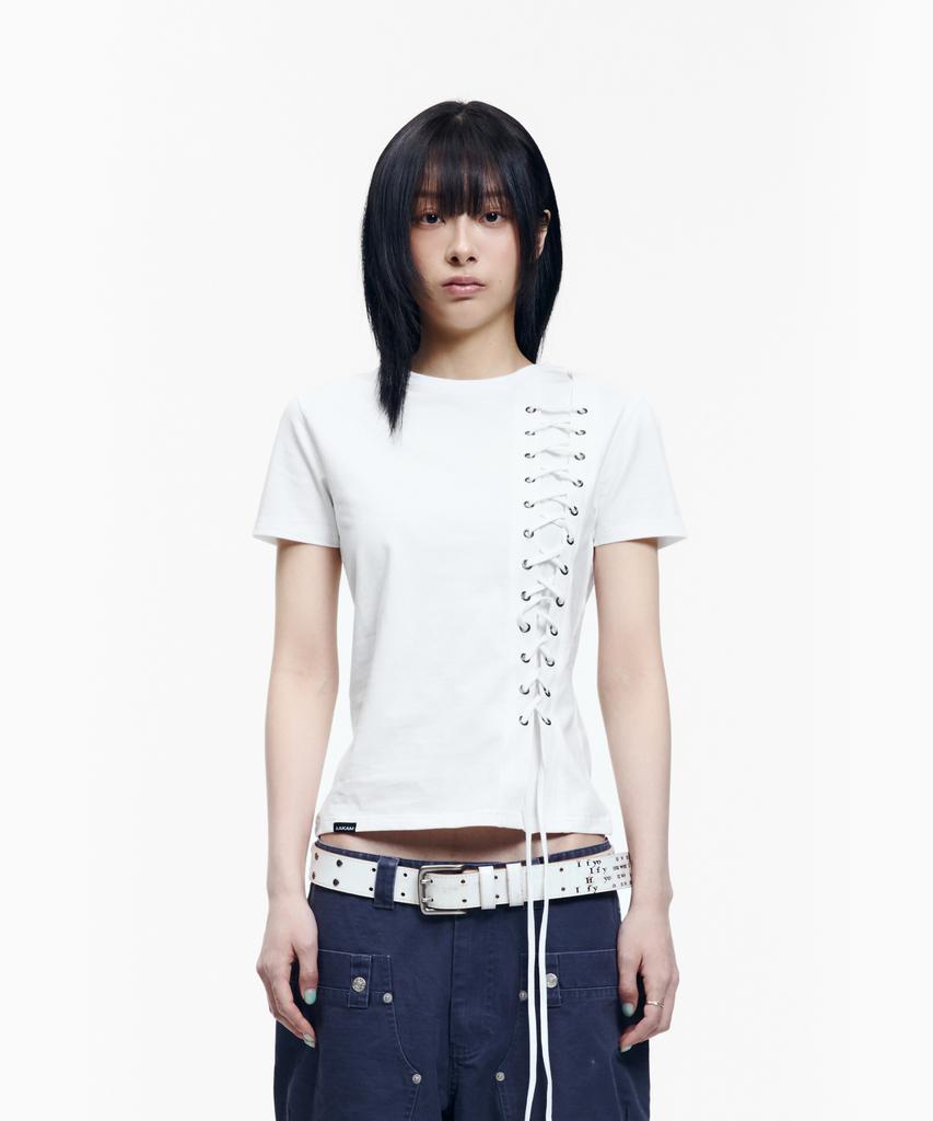 AAKAM Eyelet Corset Half Top (White)