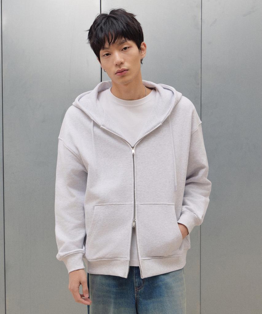 Agod 2_Way Sweat Hooded Zip-Up [White Melange]