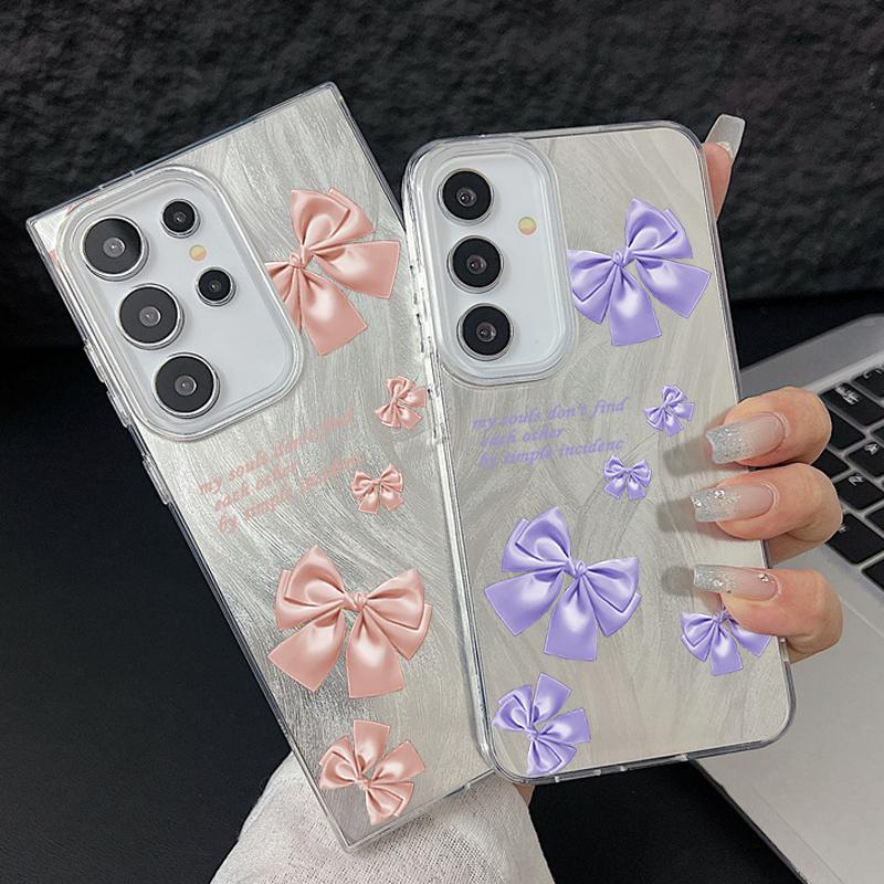 Floral Pattern Slim TPU Soft Edge Phone Case For Samsung S25 Ultra S24 FE S23 A56 A36 A16 A55 Feather Sparkling Shockproof Glitter Hard PC Back Cover