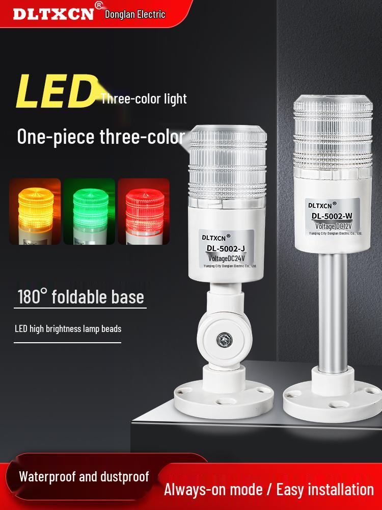 LED Color Alarm Light Signal Tower for Cranes, 12V/24V/220V