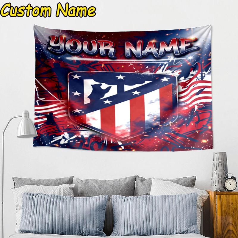 Custom Name Atletico Football Crest Tapestry Accessories for Bedroom,Livingroom, dormitory Room Wall Hanging Decor, Fan Birthday Gifts