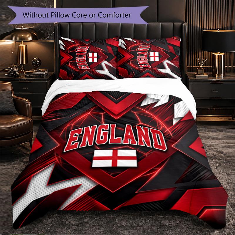 England Football Pattern 3 Pieces Bedding Set Soft Microfiber Duvet Cover with Pillow Cases for Bedroom