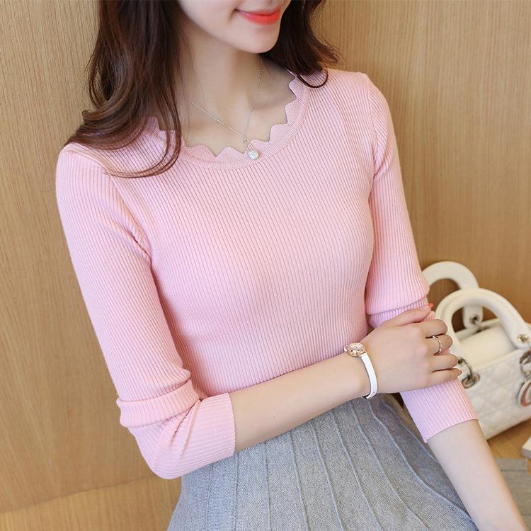 Autumn Winter Women Knitted Sweater Pullover Slim Long Sleeve Butterfly Neck Jumper Sweater Female