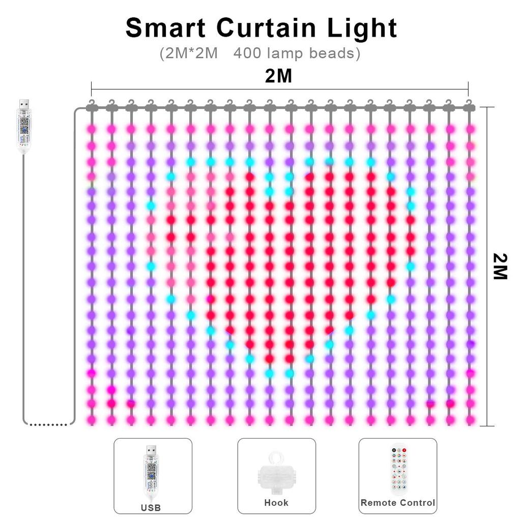 Programmable Smart Bluetooth LED Window Curtain String Light RGBIC Dream Color Fairy Lights For Christmas Wedding Bedroom Decor