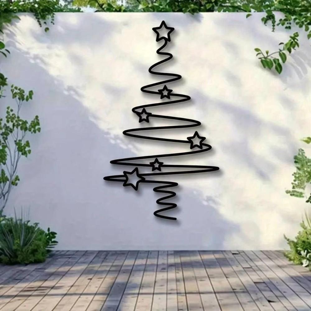 Star Pattern Christmas Tree Wall Art Black Wrought Iron Wall Decor Indoor Decoration