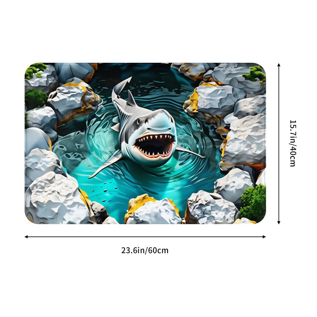 Funny 3D Sharks In Caves Gift Front Door Floor Entrance Mats Indoor  Bath Kitchen Doormat Balcony Carpet Rug