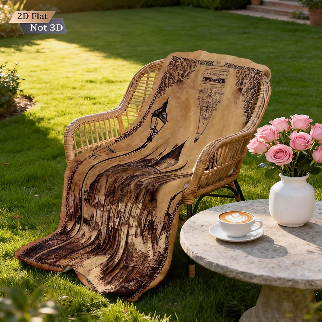 1pc Ancient World Castle Town Printed Flannel Blanket In Multiple Sizes, Soft and Comfortable, Casual Napping Cover Carpet