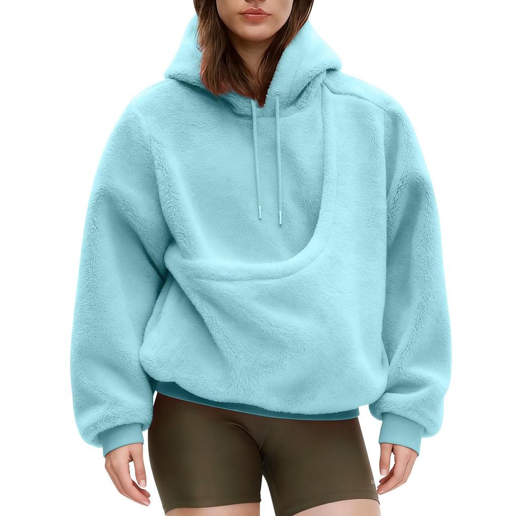 New European & American Autumn/Winter Hooded Plush Pet Bib Loose Pullover Sweatshirt for Women
