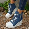Fashion 2025 New Autumn Women's Vulcanize Shoes Wedge Canvas Sneakers Solid Platform Casual Zipper Side High Heel Ladies Casual Shoes